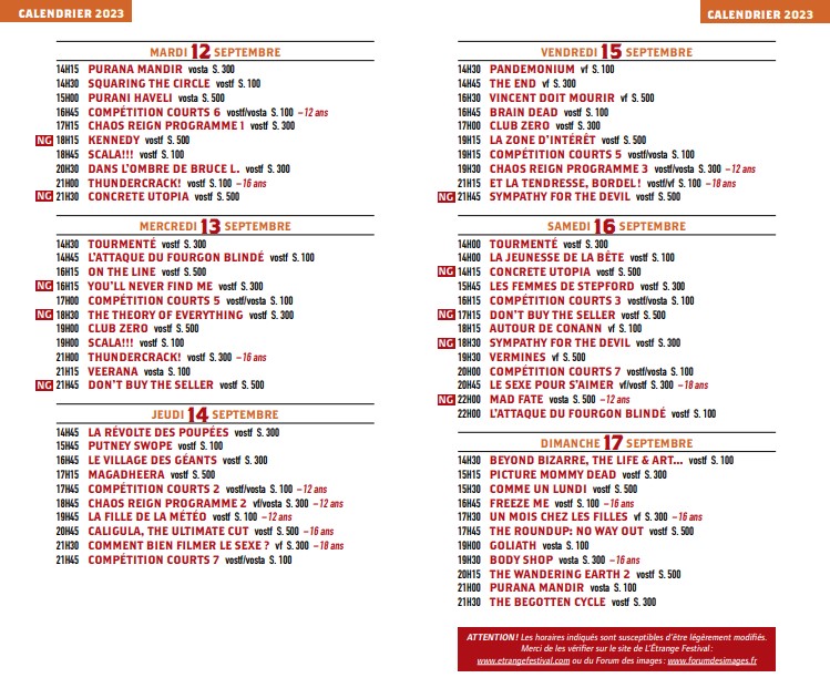 calendrier ef 2023